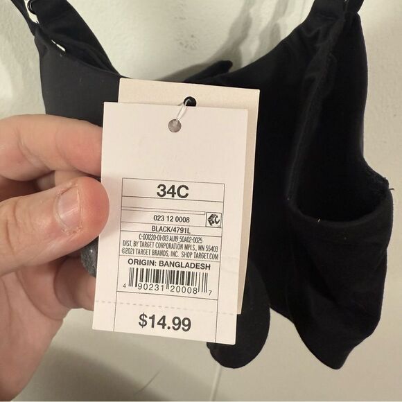 Black Full-Coverage Bra with Molded Cups and Adjustable Straps - Picture 3 of 4